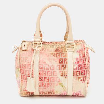 FENDI Beige/Red Printed Zucchino Fabric and Leather Small Forever Bauletto Bag