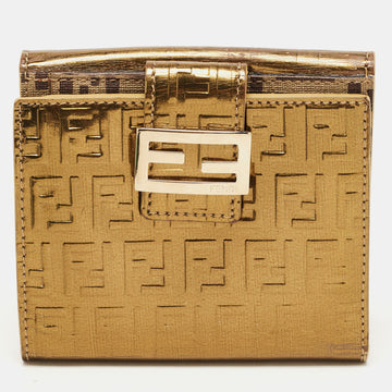 FENDI Gold Zucchino Laminated Leather FF French Wallet