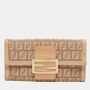 FENDI Light Pink Zucchino Canvas and Leather Forever Flap Continental Wallet