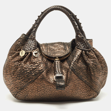 FENDI Bronze Textured Leather Spy Hobo