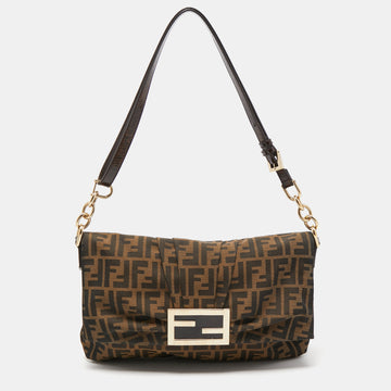 Fendi Baguette Convertible Pouch Canvas with Zucca Coated Canvas Brown