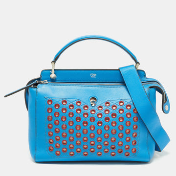 FENDI Blue Leather Dotcom Eyelet Top Handle Bag