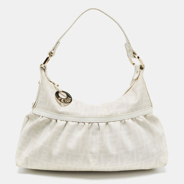 FENDI Off White/Grey Zucca Coated Canvas and Leather Chef Hobo