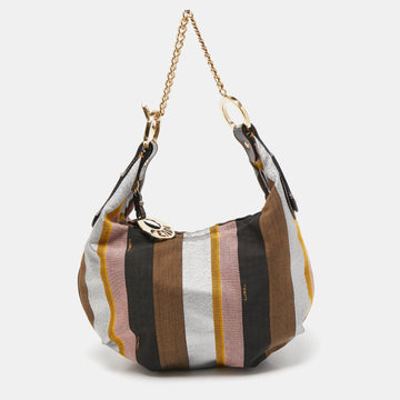 FENDI Multicolor Pequin Canvas and Leather Chef Chain Hobo