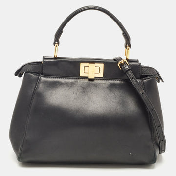 FENDI Black Leather Mini Peekaboo Top Handle Bag