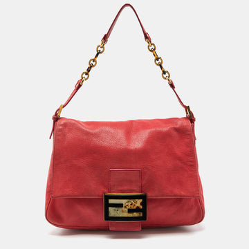 FENDI Red Shimmer Leather Mama Forever Shoulder Bag