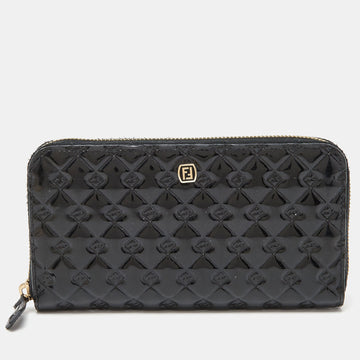 FENDI Black Patent Leather licious Zip Around Wallet