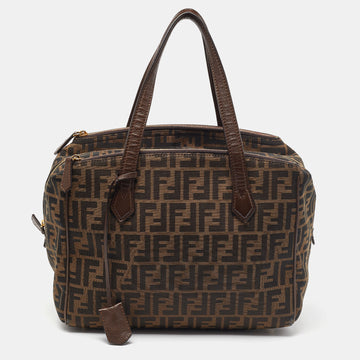 FENDI Tobacco Zucca Canvas and Leather Double Zip Tote