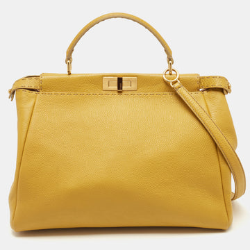 FENDI Yellow Selleria Leather Large Peekaboo Top Handle Bag