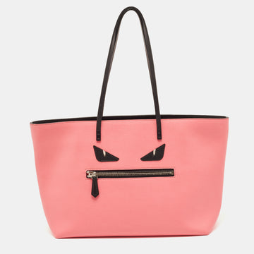 FENDI Black/Pink Leather Medium Monster Roll Tote