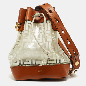 FENDI Brown/White Zucca Print PVC and Leather Mon Tresor Bucket Bag