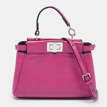 FENDI Fuchsia Leather Micro Peekaboo Crossbody Bag