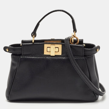 FENDI Black Leather Micro Peekaboo Crossbody Bag