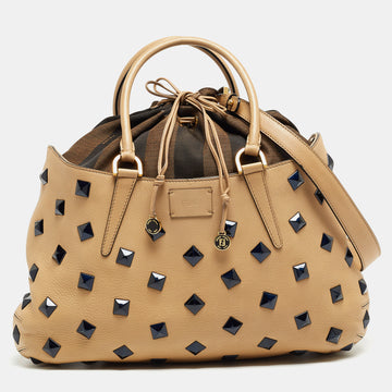 FENDI Light Beige Leather Studded B. Fab Tote