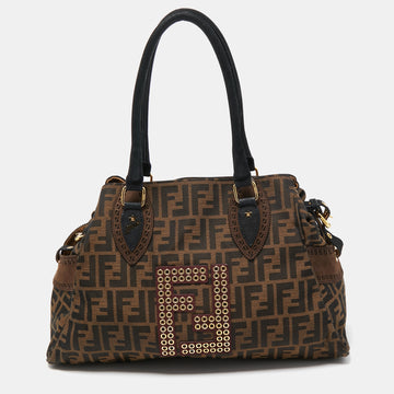 FENDI Tobacco/Black Zucca Canvas and Nubuck FF Eyelet Chef De Jour Bag