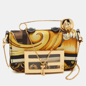 FENDI X VERSACE x Versace Yellow/Black Baroque Fabric Nano Fendace Baguette Charm Bag