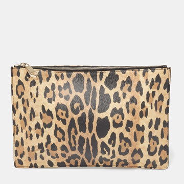 Givenchy Brown/Black Leopard Print Coated Canvas Zip Clutch