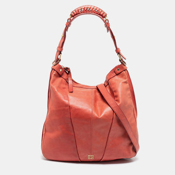 Givenchy Coral Red Pleated Leather Hobo