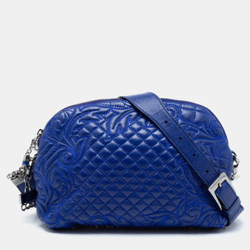 Versace Blue Leather Embroidered Shoulder Bag