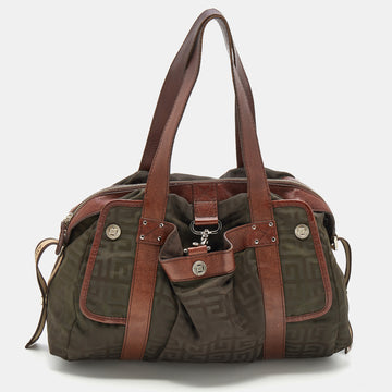 Givenchy Brown/Olive Green Monogram Nylon and Leather Shoulder Bag