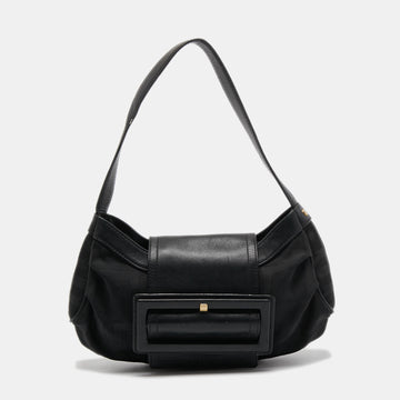 Givenchy Black Nylon and Leather Buckle Flap Hobo