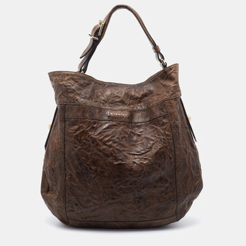 GIVENCHY Dark Brown Distressed Leather Hobo