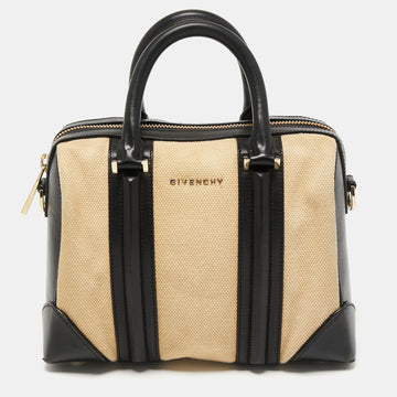 Givenchy Black/Beige Leather and Canvas Small Lucrezia Satchel