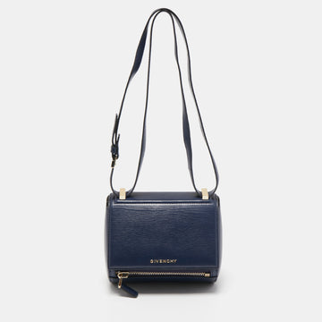 GIVENCHY Navy Blue Leather Mini Pandora Box Crossbody Bag