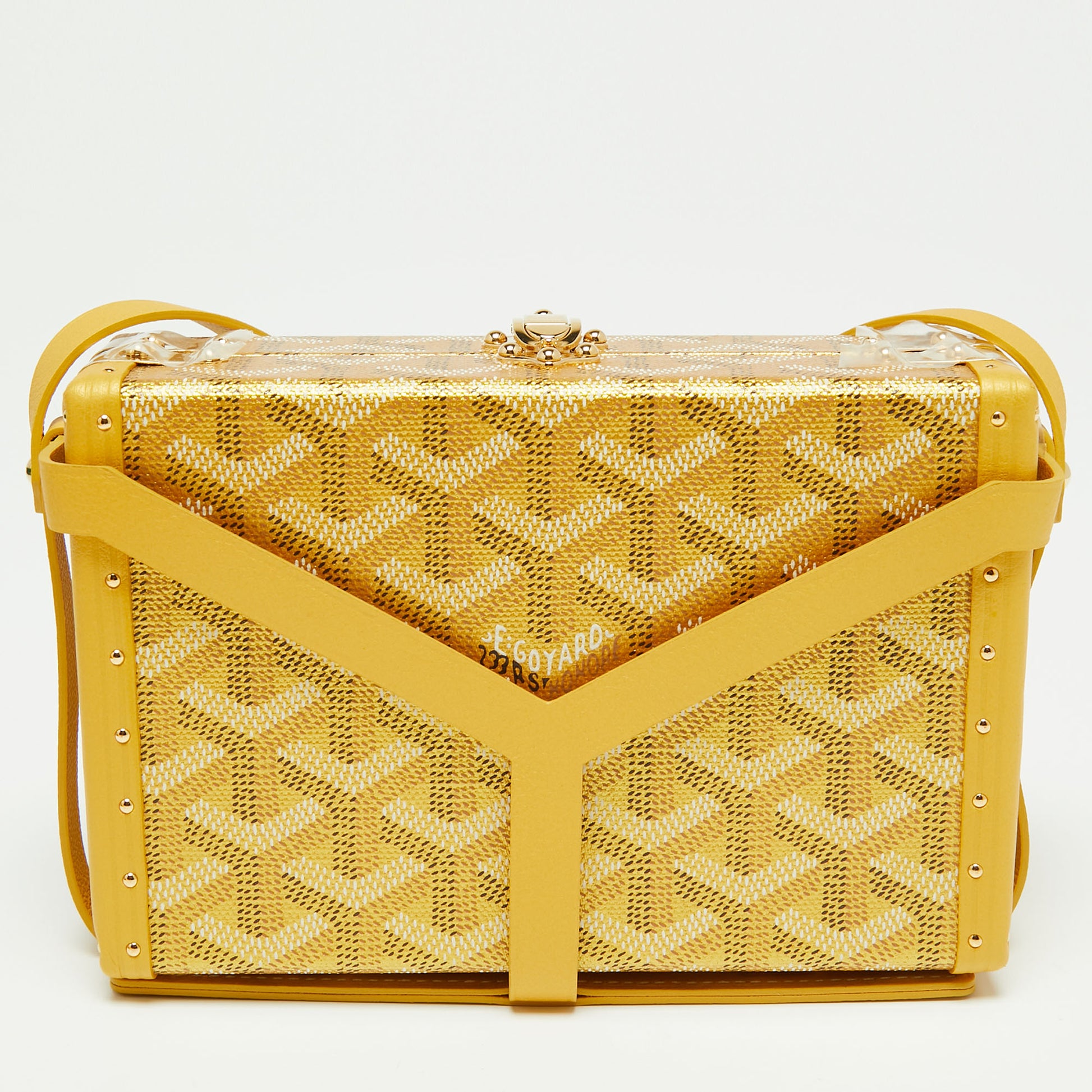 Goyard Yellow/Gold Coated Canvas and Leather Minaudiere Trunk Bag