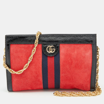 Gucci Red/Black Suede and Patent Leather Small Ophidia Shoulder Bag