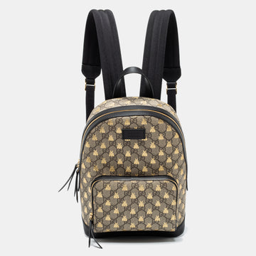 Gucci Beige/Black GG Supreme Canvas And Leather Small Bees Backpack