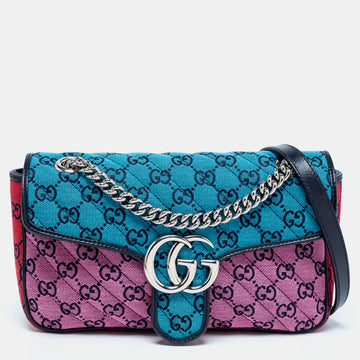 Gucci Multicolor Diagonal Quilt GG Canvas and Leather Small GG Marmont Shoulder Bag