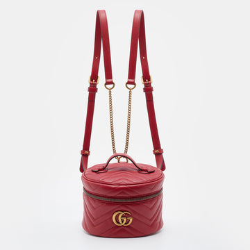 Gucci Red Leather Mini GG Marmont Vanity Backpack