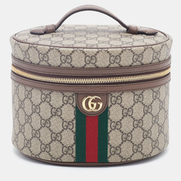 Gucci Beige/Brown GG Supreme Canvas And Leather Ophidia Cosmetic Bag