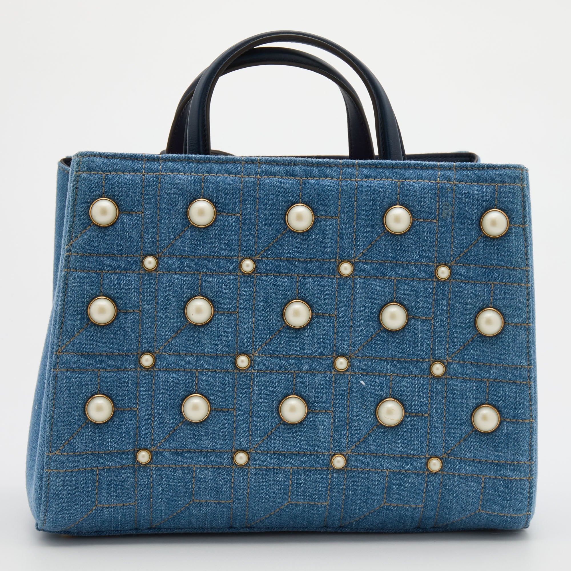 Gucci Blue Quilted Denim Small Pearl GG Marmont Tote