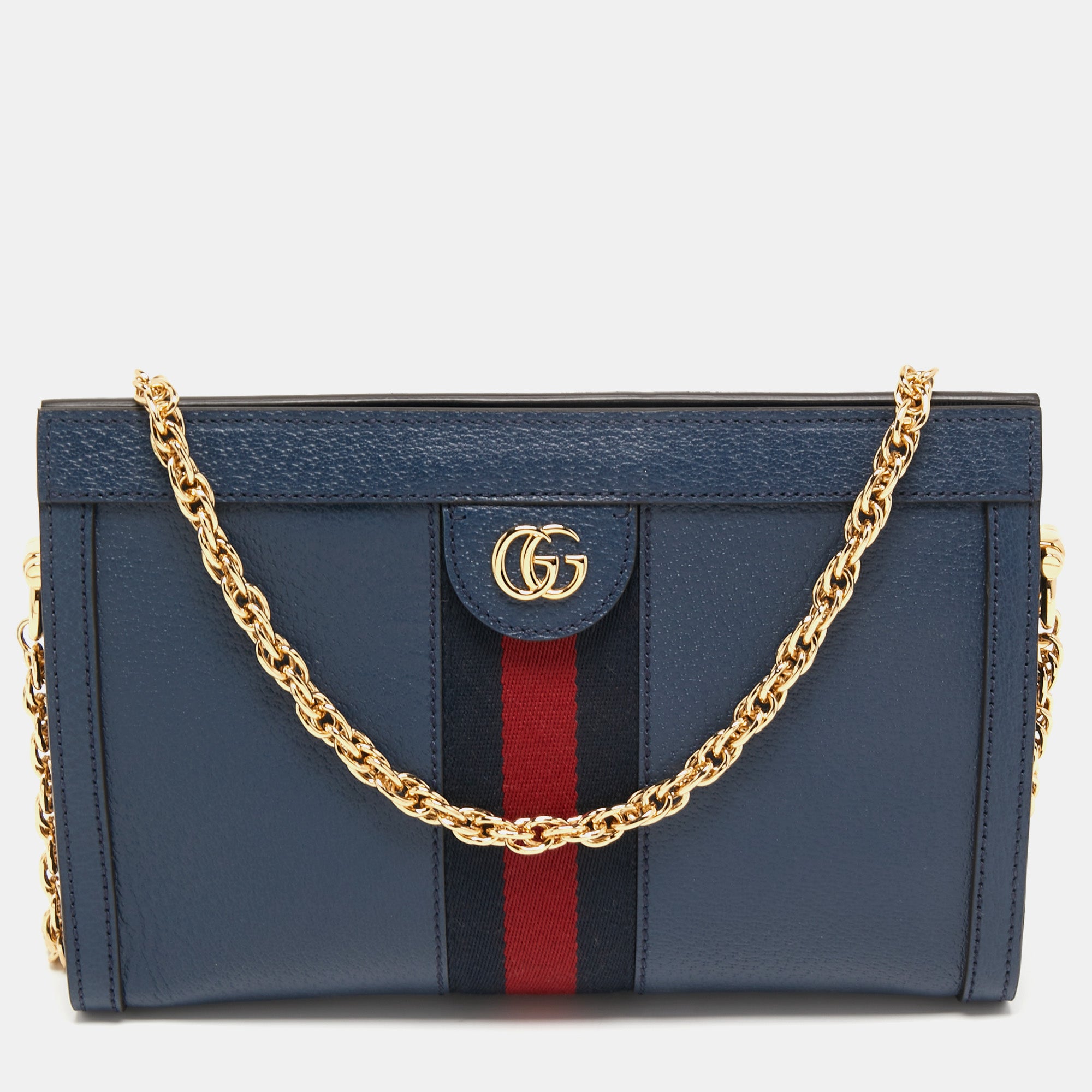 Gucci Blue Leather Small Ophidia Web Shoulder Bag