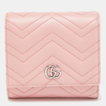 GUCCI Pink Matelasse Leather GG Marmont Compact Wallet