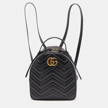 GUCCI Black Matelasse Leather GG Marmont Backpack