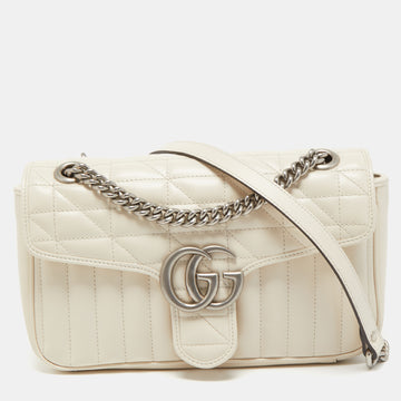 GUCCI Off White Mix Quilted Leather Small GG Marmont Shoulder Bag