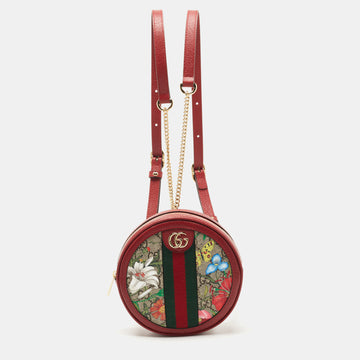 GUCCI Red GG supreme Canvas and Leather Mini Floral Ophidia Backpack