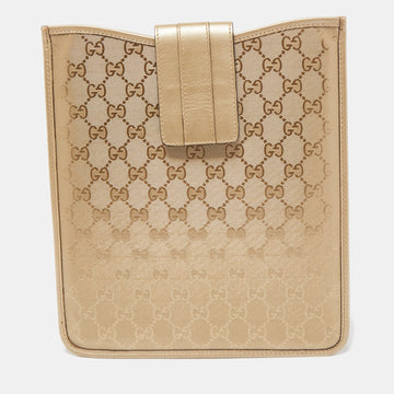 GUCCI Gold GG Imprime Canvas and Leather iPad Case