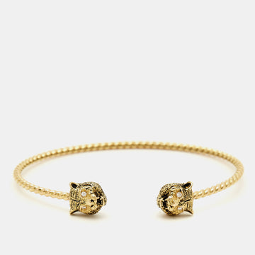 GUCCI Marche des Mervellies Diamonds 18k Yellow Open Cuff Bracelet 16