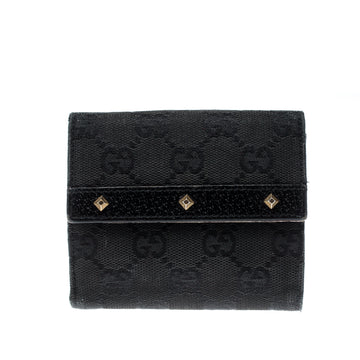 Gucci Black Studded GG Canvas and Leather Mini French Wallet