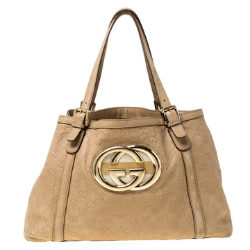 Gucci Beige Leather Medium GG Britt Tote