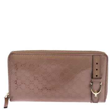 Gucci Beige Micro Guccissima Patent Leather Zip Around Wallet