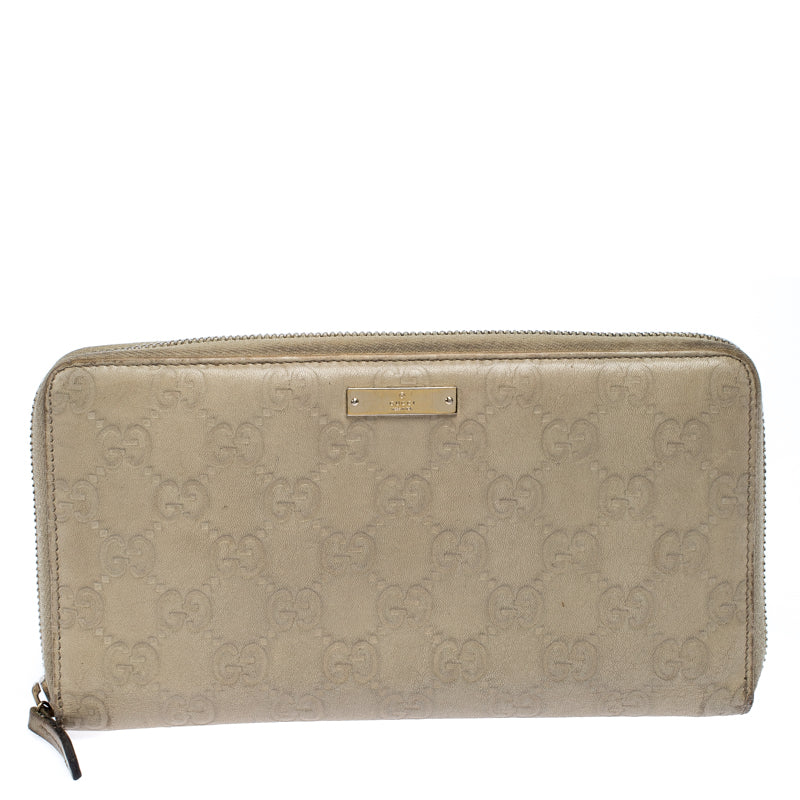 Gucci Beige Guccissima Leather Zip Around Wallet Organizer