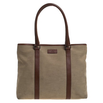 Gucci Khaki Canvas and Leather Shopper Tote