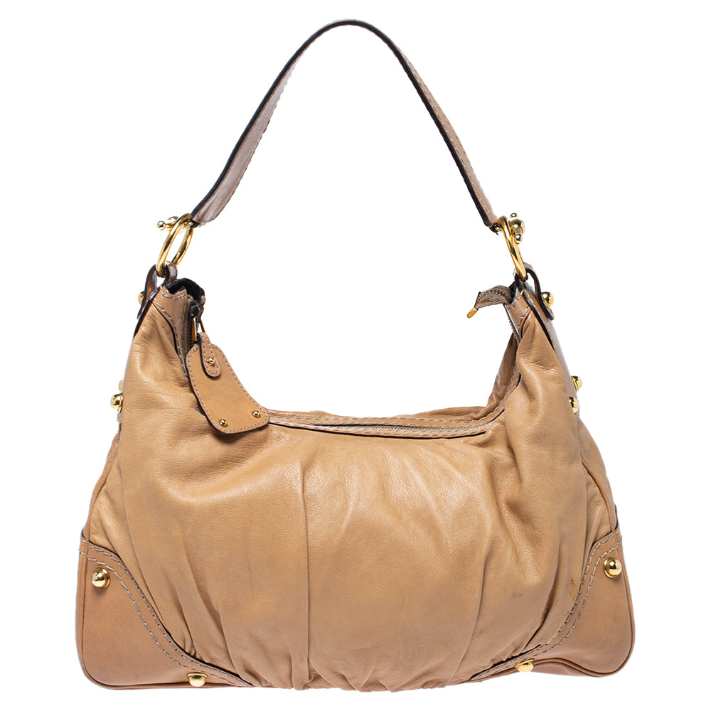 Gucci Light Brown Leather Medium Jockey Hobo