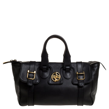 Gucci Black Leather 1973 Buckle Flap Satchel