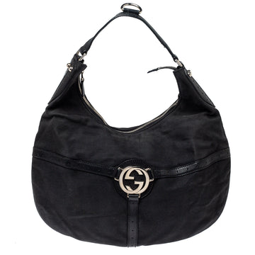 Gucci Black Canvas and Perforated Leather Reins Hobo